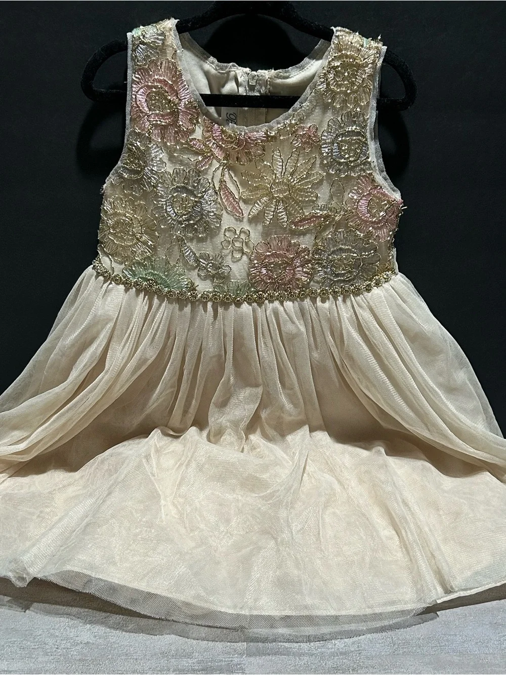 Bonnie Jean Cream Floral Embroidered Tulle Dress